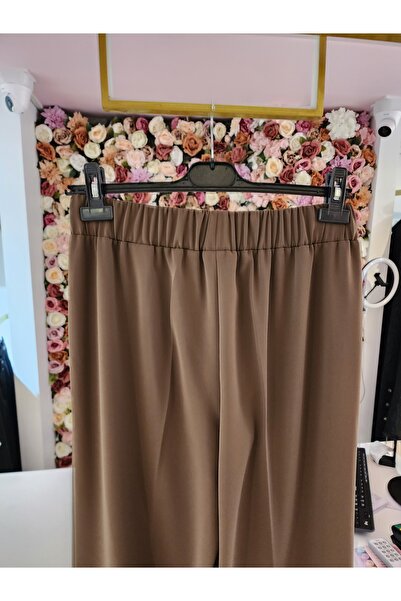 Sentez colmar beli lastikli geniş paça vizon pantolon kadın