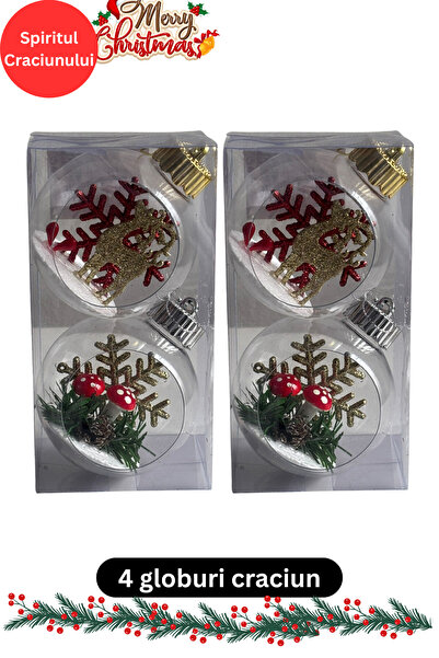 wei Set 4 globuri sticla de Craciun, 4xbuc