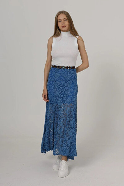 GENCULUS Elastic Waist Lace Skirt Blue