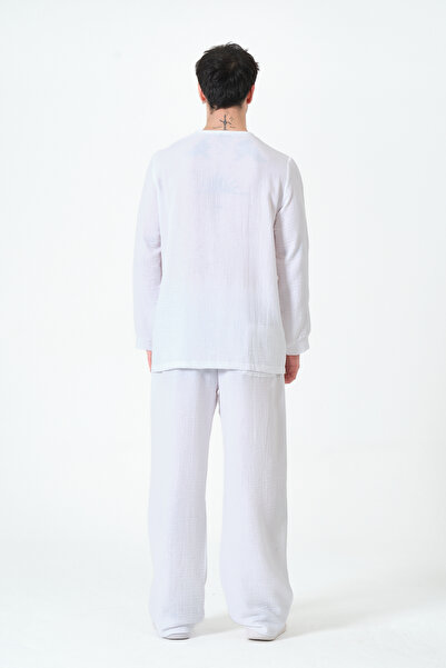 RELAXL 100% Cotton Muslin Loose Fit White Pajama Set S-10Xl