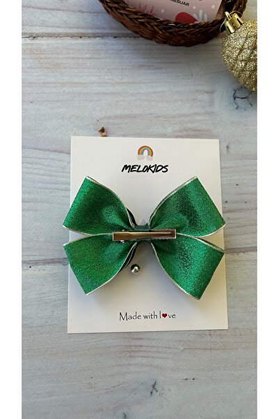 MeloKids New Year Themed Special Design Ribbon Hair Clip - Green, Silver Star