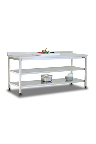 sc sonsesconcept Çalışma Tezgahı Paslanmaz , Alt Tablalı , Ara Raflı , Krom, 100x60x85