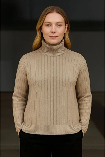 GENCULUS Fisherman Collar Knitted Sweater Cotton Thick Corded Fabric Woven Beige