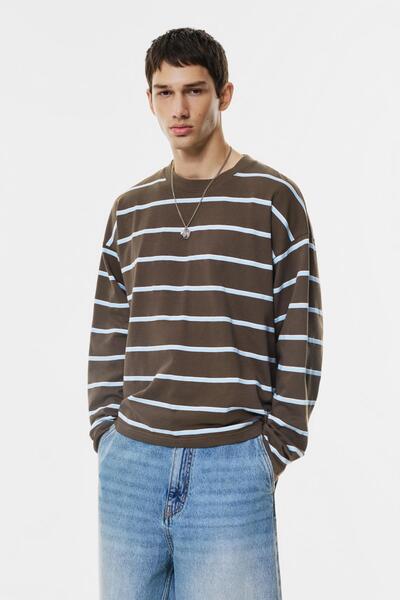 Pull & Bear Uzun kollu çizgili t-shirt