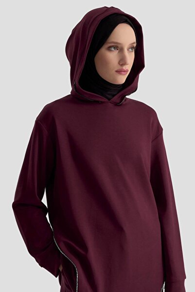 Armine Trend Stone Detailed Hooded Piece Sports Set Burgundy Modaayka 25Ayc603