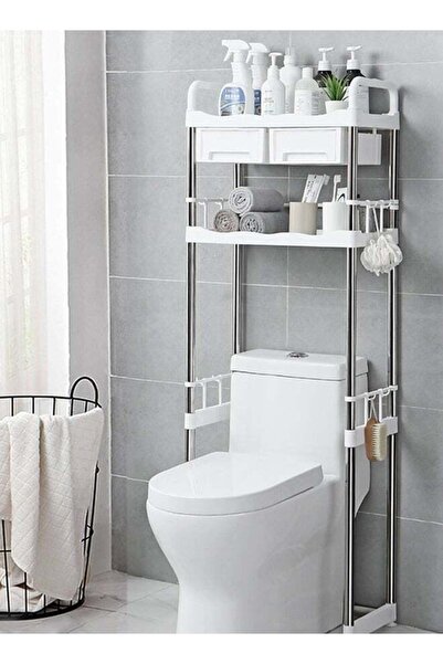 ZeeSquare رف تخزين خزانة المرحاض مع درج أبيض/فضي 69x26x144 سم