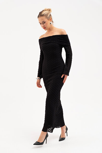 Lafaba Women's Black Off Shoulder Long Lace Dress