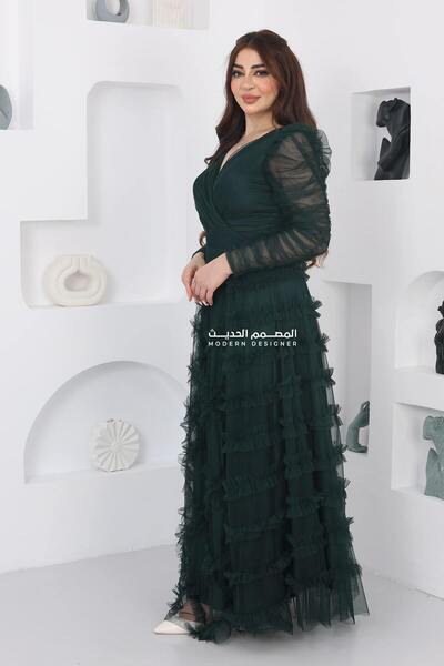 modern designer Luxurious evening dress with tiered tulle