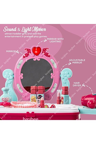 BAYBEE 2-in-1 Girls' Beauty Makeup Kit – Convertible Vanity Table with Music & Lights, Ages 2+