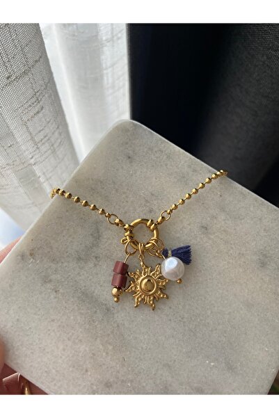 Anetta Jewelry Kadın altın renk güneşli incili charmlı gemici kapama top zinc...