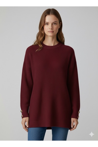 Kirazgym Sleeve Button Detailed Thessaloniki Knit Sweater Tunic