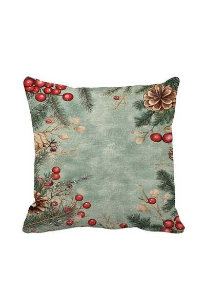 Queen Jera غطاء وسادة مزخرف بنمط مخروط الصنوبر وتوت أحمر لعيد الميلاد - 43 × 43 سم من الجلد المدبوغ