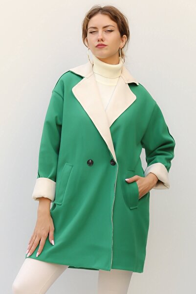 della moor Women's Green Italian Jacket Collar Oversize Coat