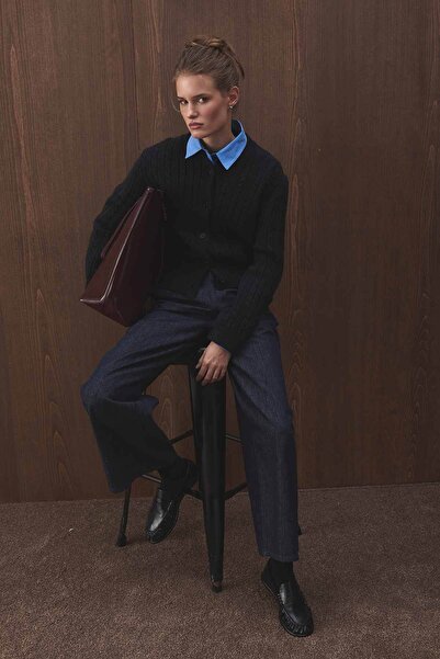 Hooopstore Hair Knitwear Navy Blue Cardigan