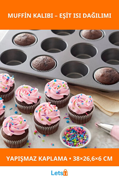 Letsii قالب كعك مافن غير لاصق مكون من 12 قطعة مقاس 38.1 × 26.6 سم