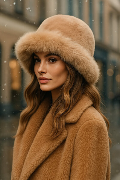 keisy Thick Plush Kalpak Premium Women's Hat (Camel Color)