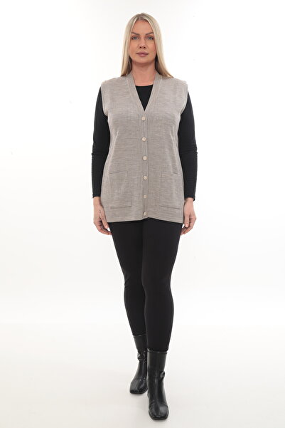 İKSUN Steel Knit Buttoned Pocketed Knitwear Winter Thick Mother Knit Vest