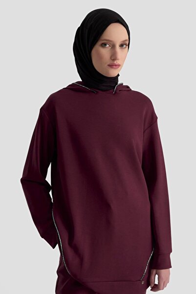 Armine Trend Stone Detailed Hooded Piece Sports Set Burgundy Modaayka 25Ayc603