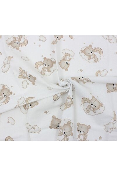 PRICHINDEL Crib fitted sheet, flannel, Little bear on cream cloud, 140x70 cm, white