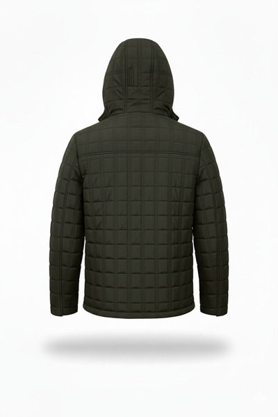 Mero Life Men's Khaki Hooded Fur Lined Puffer Coat Water Repellent Windproof Quilted Classic Comfort