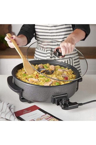 Tigaie electrică PP-18214, 1500W, 42 cm, 5,5 l, capac de sticlă, termostat, culoare Shagreen - Imagine 3