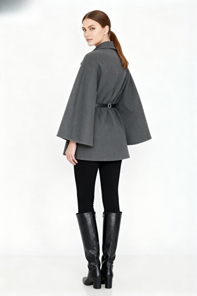 HepsitrentStore Standard Size Belt Detailed Cashmere Cape Poncho