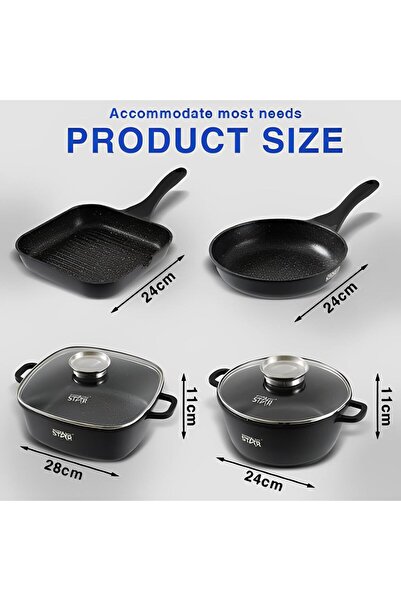 Generic Winning Star 4-Piece Non-Stick Cast Aluminum Alloy Cookware Set ST-5209, Black