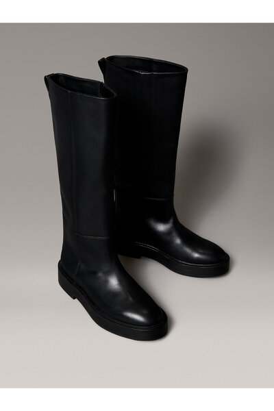Calvin Klein Leather Stacked Heel Knee Boots