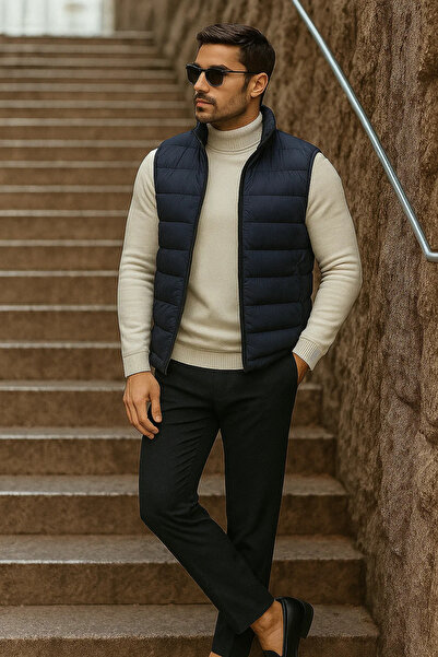 comstar Men's Winter Zippered Basic Smoked Puffer Vest with Pockets