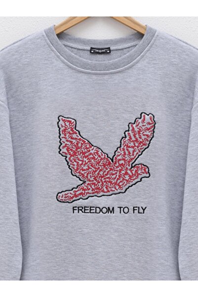 HİJABAYA Bird Printed Rose Gold Crew Neck Sweat