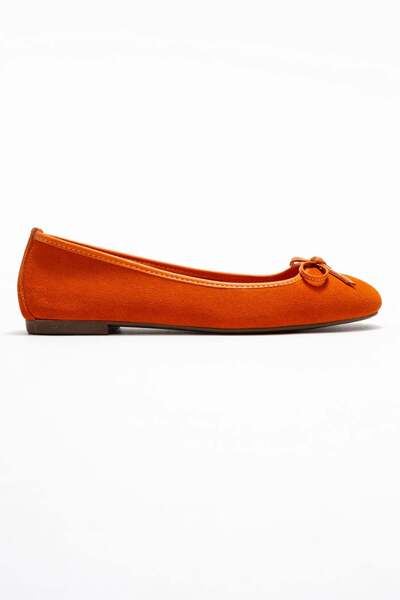 Zeynep Sıradağlı Poetry Women's Leather Ballerinas Orange Suede
