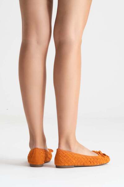 Zeynep Sıradağlı Preslie Women's Leather Ballerinas Orange Suede