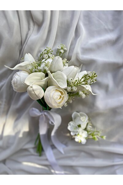 Z&B FLOWERS Gelin Buketi Nikah Çiçeği El Buketi Yapay Gala Lale Buketi