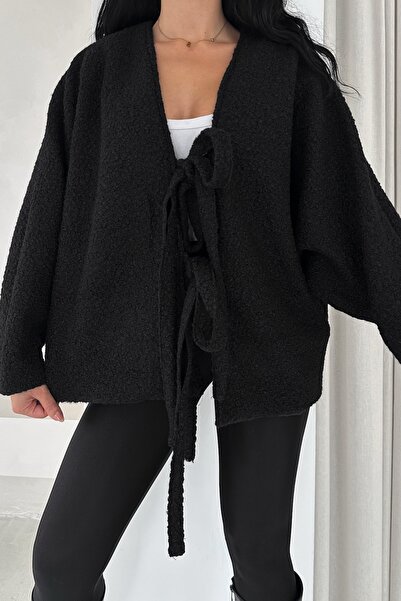 FEMELLE Black Wrap Tie Oversized Cardigan Bat Sleeve Standard Size