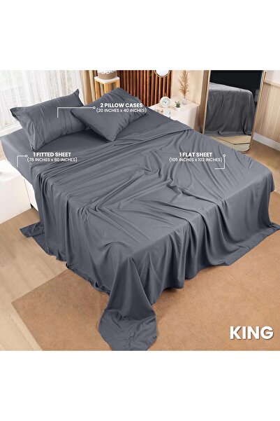 Utopia Bedding King Bed Sheets Set - 4 Piece, Brushed Microfiber, Grey