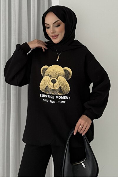 Bestenur Teddy Bear Pattern Three Thread Double Suit 1655 - Black