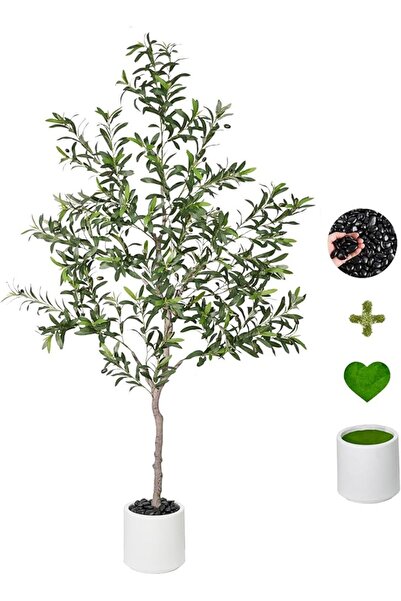 MirageBotanics 180cm Artificial Olive, Faux Olive Tree with White Planter Pot Home Office Meetings indoor & outdoor