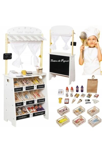 indiggo 2in1 Wooden Toy for Children - Food Market Indiggo® 3 Years+, White Wooden