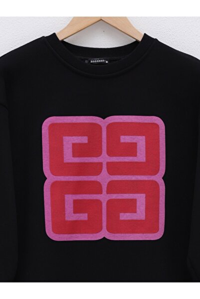 HİJABAYA Letter Printed Crew Neck Raised Sweat