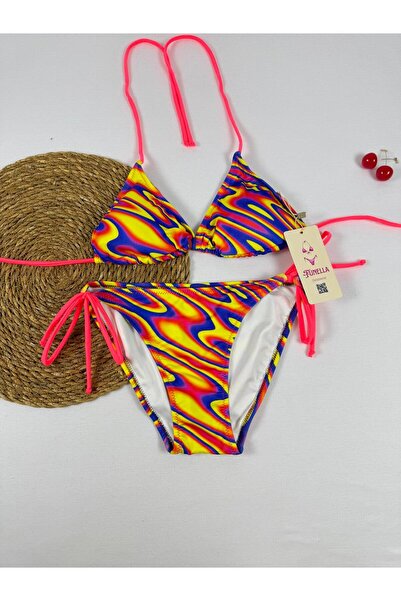 FUNELLA Patterned Side and Neck Tie Stylish Women's Bikini Set