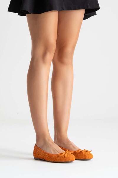 Zeynep Sıradağlı Preslie Women's Leather Ballerinas Orange Suede