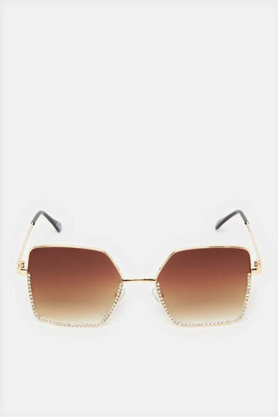REDTAG Women Brown And Gold Oversize Sunglasses