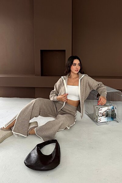 Noi Belis Zipper Detailed Turn-Down Collar Knitwear Bottom-Top Set Aw25Au0036