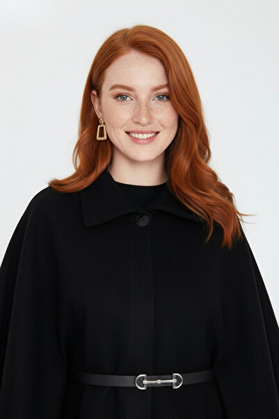 HepsitrentStore Standard Size Belt Detailed Cashmere Cape Poncho