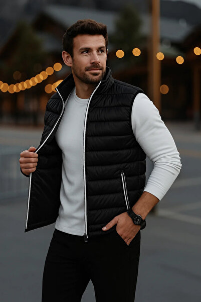 comstar Men's Lined Winter Pocketed Zippered Black Puffer Vest