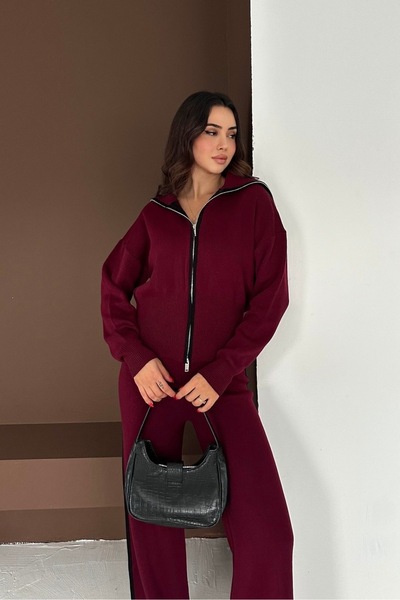 Noi Belis Zipper Detailed Turn-Down Collar Knitwear Bottom-Top Set Aw25Au0036