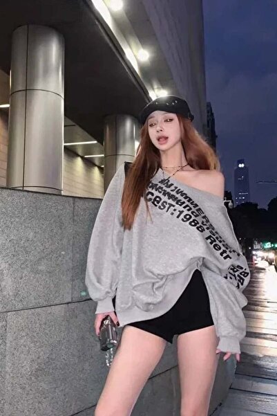 harmony factory Gri Melanj The Mershier Sweatshirt cu decolteu pe umăr Y2K