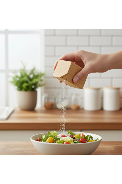 EVİST وعاء توابل مزدوج (مع مغناطيس) (خشب البامبو) وعاء توابل وملح 5×5×7 سم