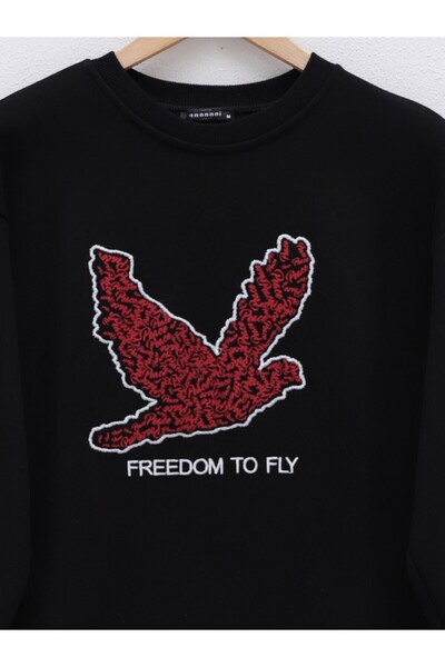 HİJABAYA Bird Printed Rose Gold Crew Neck Sweat