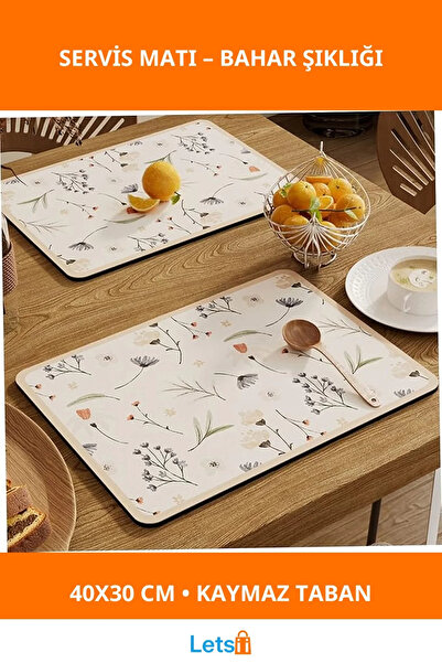 Letsii Kaymaz Çiçekli Servis Matı 40x30 cm PVC Sünger